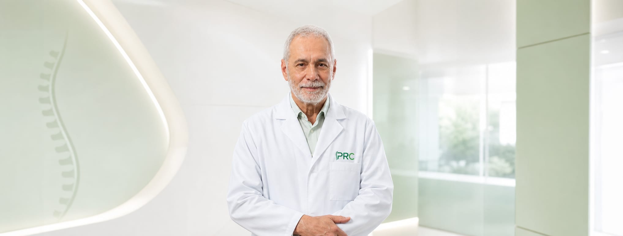 Romualdo Marcílio, MSK specialist, in a PRC Clinic coat at the clinic.